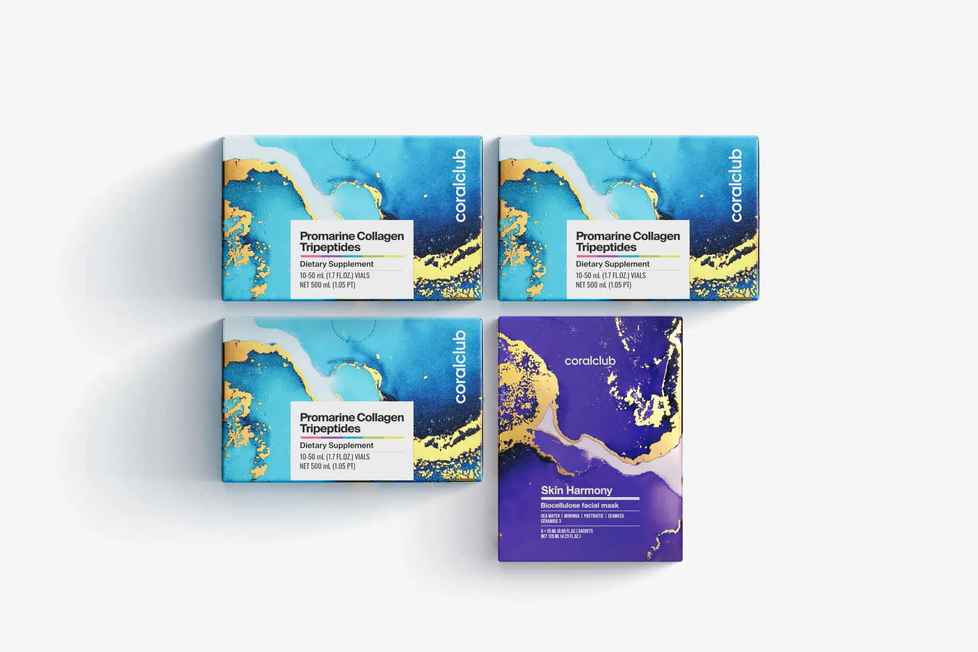 Промарин коллаген трипептиддери (1 айлык курс) & Skin Harmony биоцеллюлозалык бет маскалары (5 саше) топтому